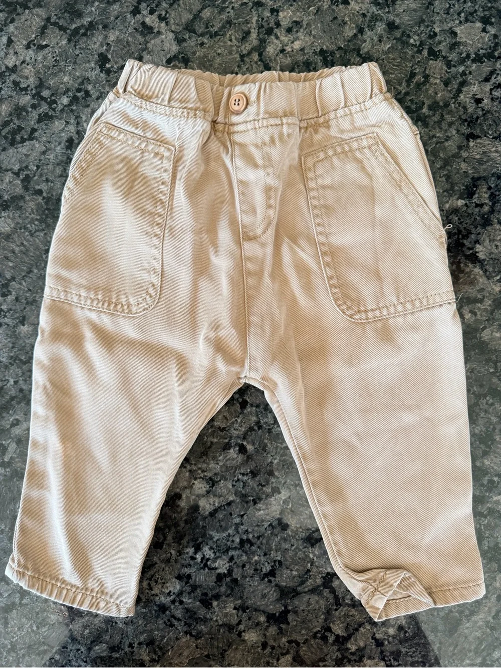 3/$25 Zara Baby Oversized Lyocell Pull On Pants Size 12-18M Beige Relaxed Fit